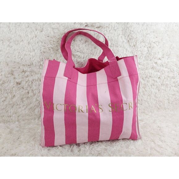 NWT Victoria's Secret Tote Bag Striped Signature Canvass NWT - Picture 1 of 5